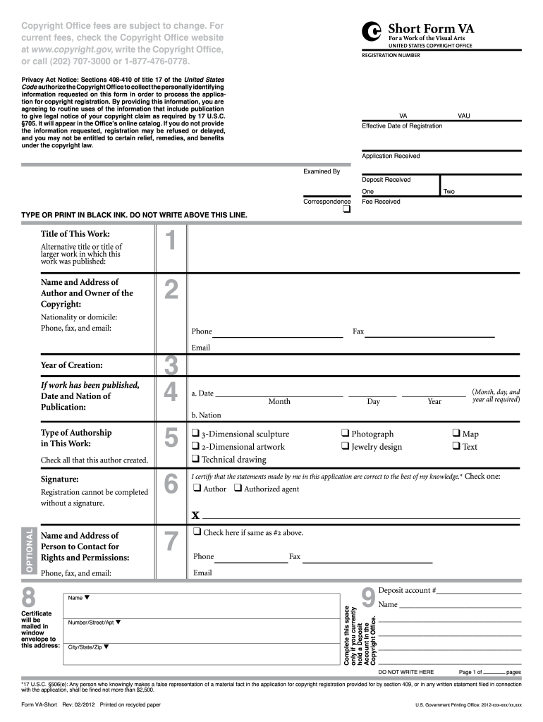 Form Va Copyright Instructions