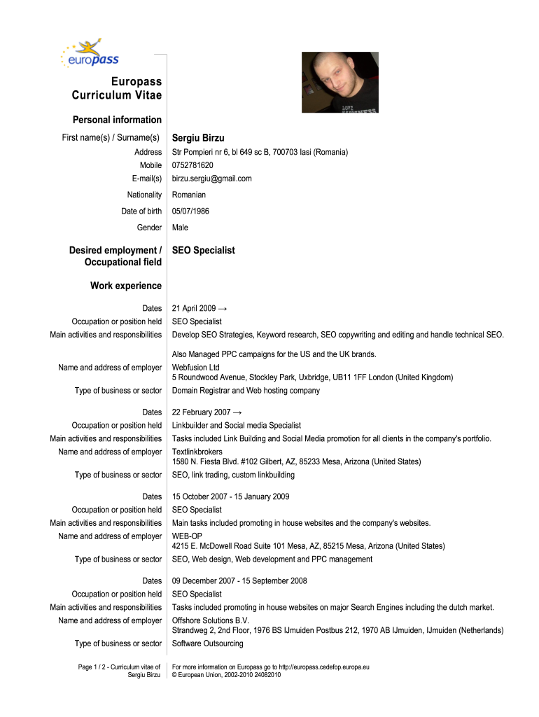 resume format europe