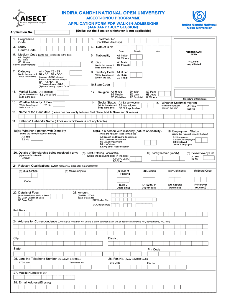 Application Form AI IGNOU Commind CDR  AISECT  Aisect