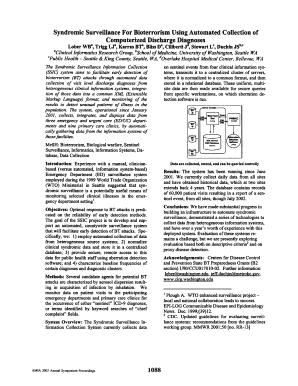 Syndromic Surveillance for Bioterrorism Using Automated Collection of Computerized Discharge Diagnoses Lober WB&#039;, Trigg LJ&  Form