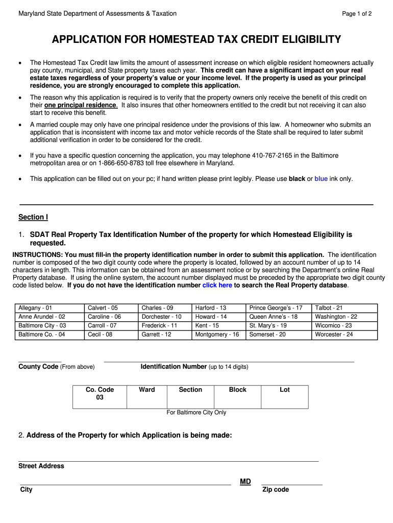 Homestead Tax Credit Form