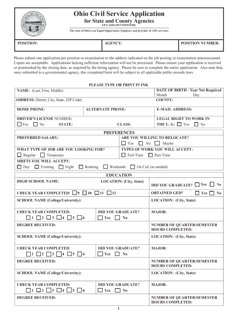Ohio Civil Service Application PDF Form