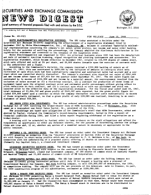 SEC News Digest, 06 12 1969 a Brief Summary of Financial Proposals Filed with and Actions by the SEC Sec  Form