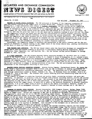 SEC News Digest, 11 28 1967 a Brief Summary of Financial Proposals Filed with and Actions by the SEC Sec  Form