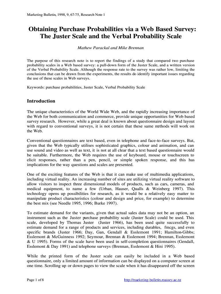 Obtaining Purchase Probabilities Via a Web Massey University Marketing Bulletin Massey Ac  Form