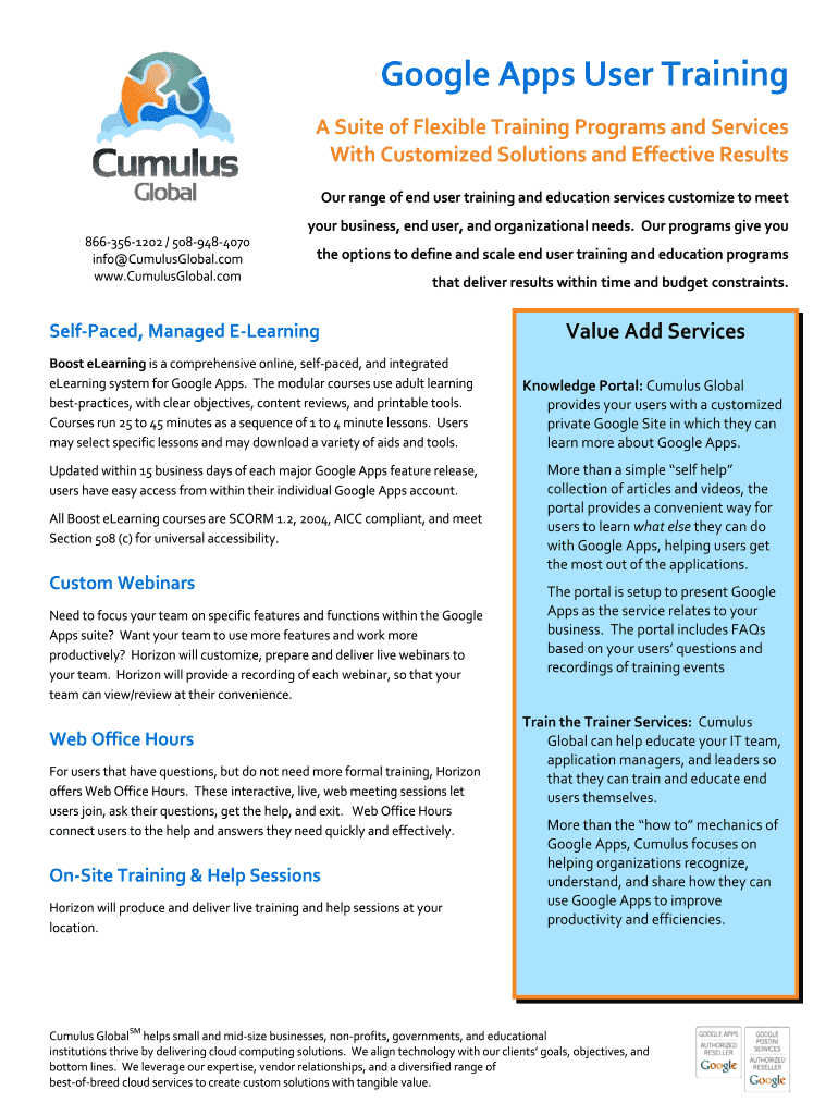 Google Apps User Training Cumulus Global  Form