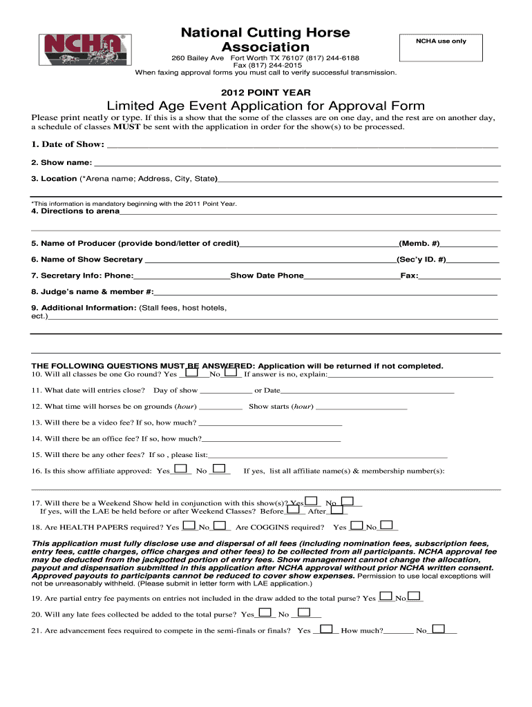 Weekend LAE Application National Cutting Horse Association  Form