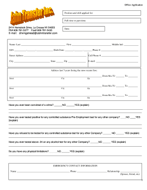 Office Application Jahn Transfer  Form