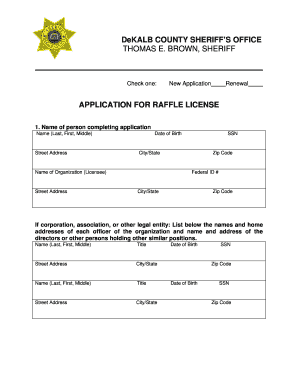 Dekalb County Raffle License  Form