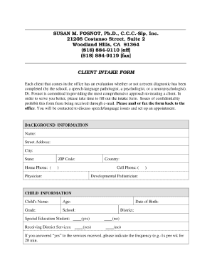 Speech Therapy Intake Form