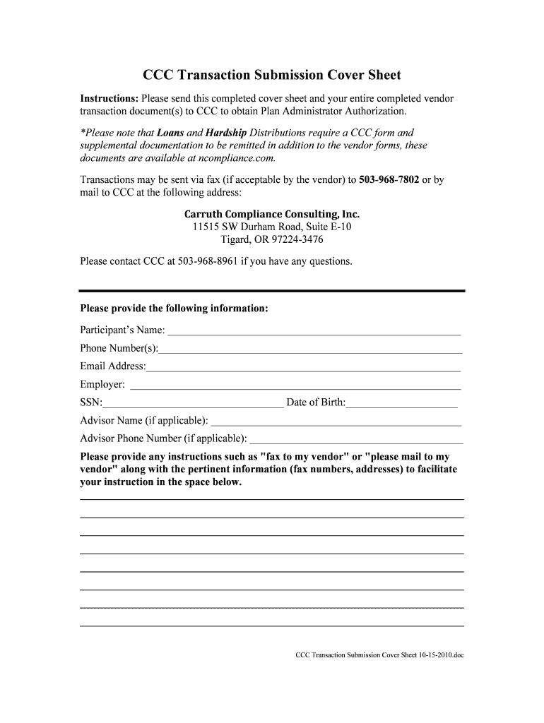 CCC Transaction Submission Cover Sheet 10 15 PDF  Form