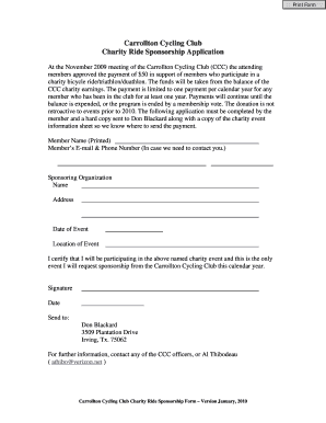 CCC Charity Sponsorship Form Carrollton Cycling Club