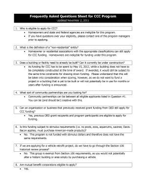 Frequently Asked Questions Sheet for CCC Program in  Form