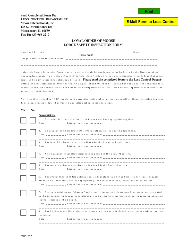 Moose Lodge Safety Inspection Report Form