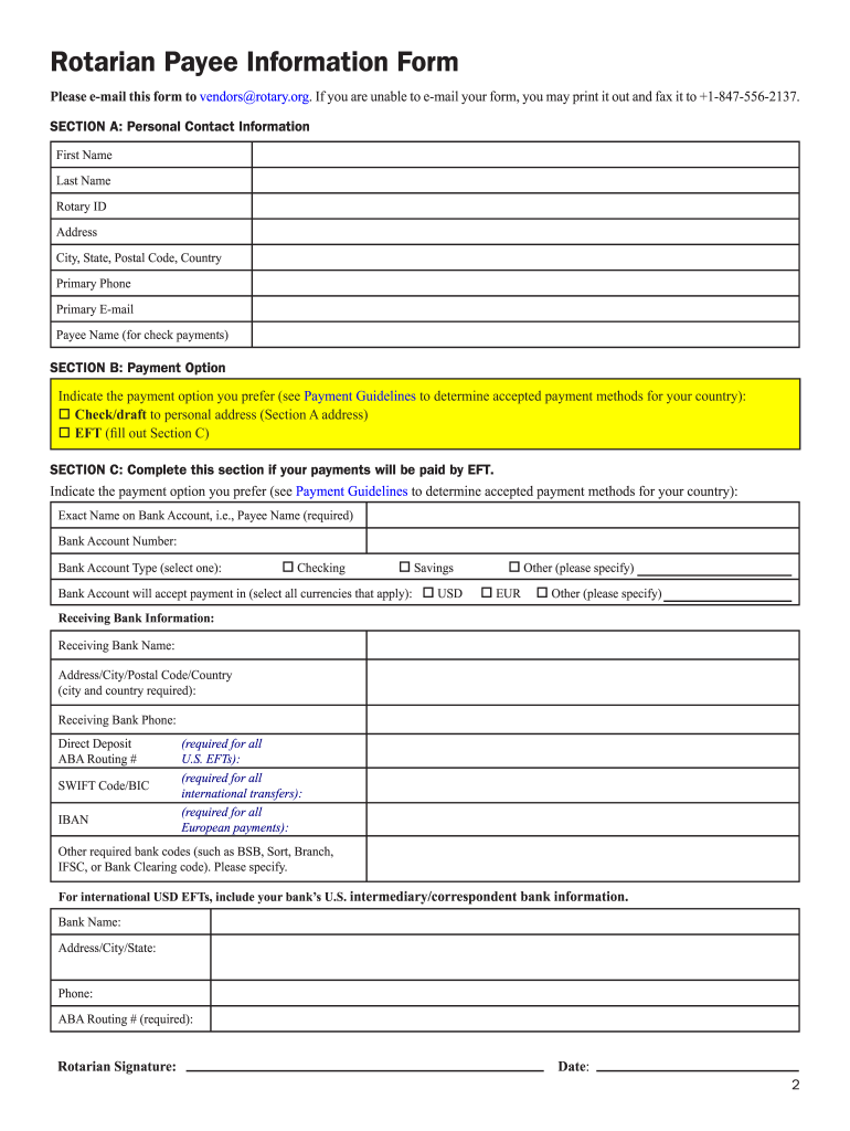 Rotarian Payee Information Form Rotary International Rotary