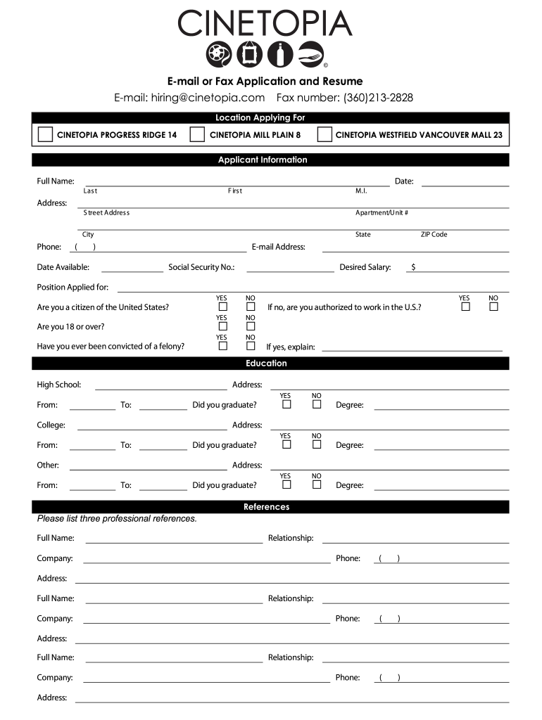 Cinetopia Application  Form