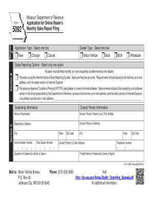 Missouri Dealer Monthly Sales Report Online  Form