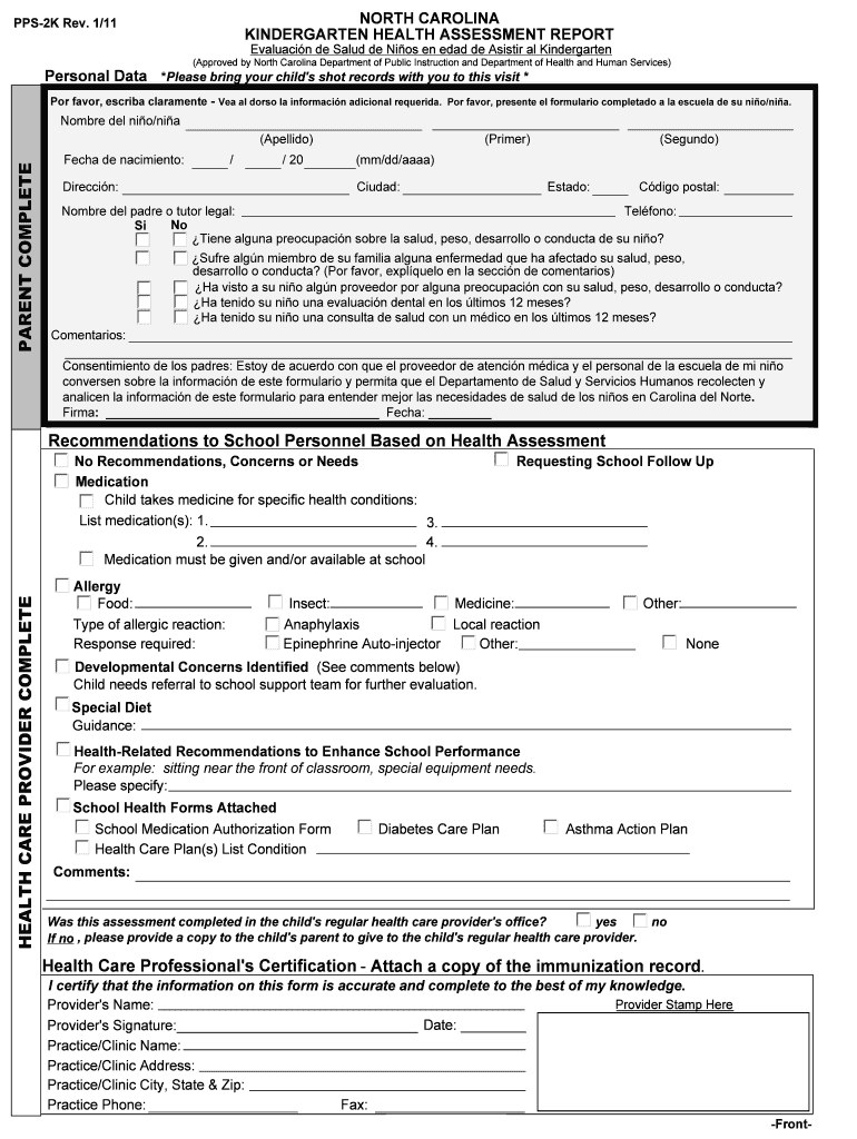 Recommendations to School Personnel Based on Health Assessment Ncdhhs  Form