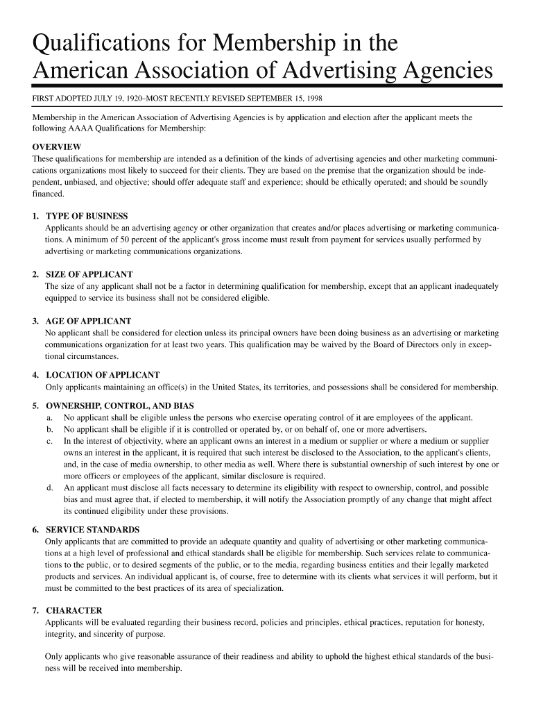 Qualifications for Membership in the American Association of Ams Aaaa  Form