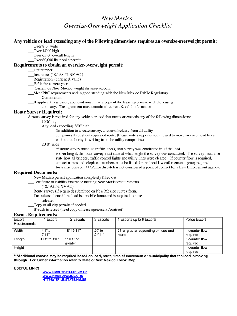 New Mexico Oversize Permits Online  Form