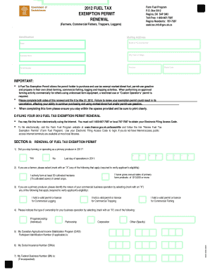 Saskatchewan Fuel Tax Exemption Permit Renewal  Form