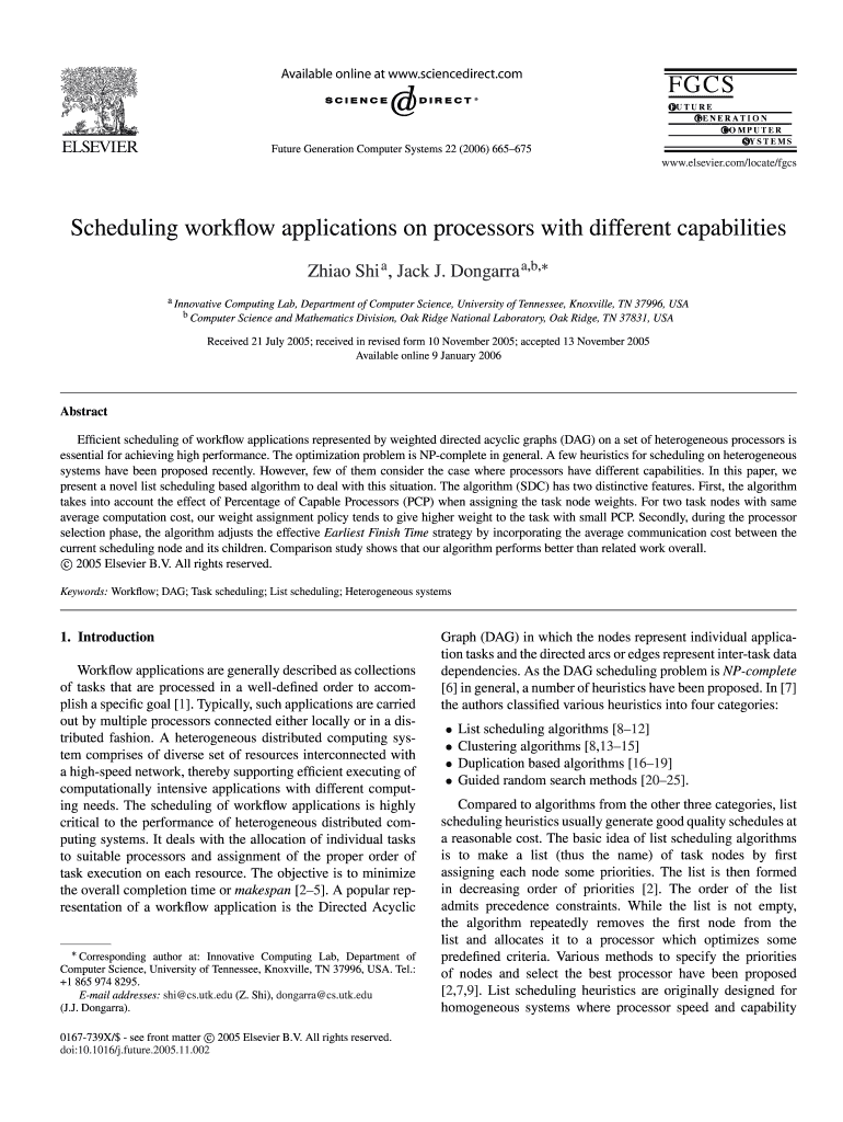 Scheduling Workflow Applications on Processors with Different Netlib Netlib  Form