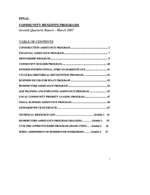 FINAL COMMUNITY BENEFITS PROGRAMS Seventh Quarterly Form