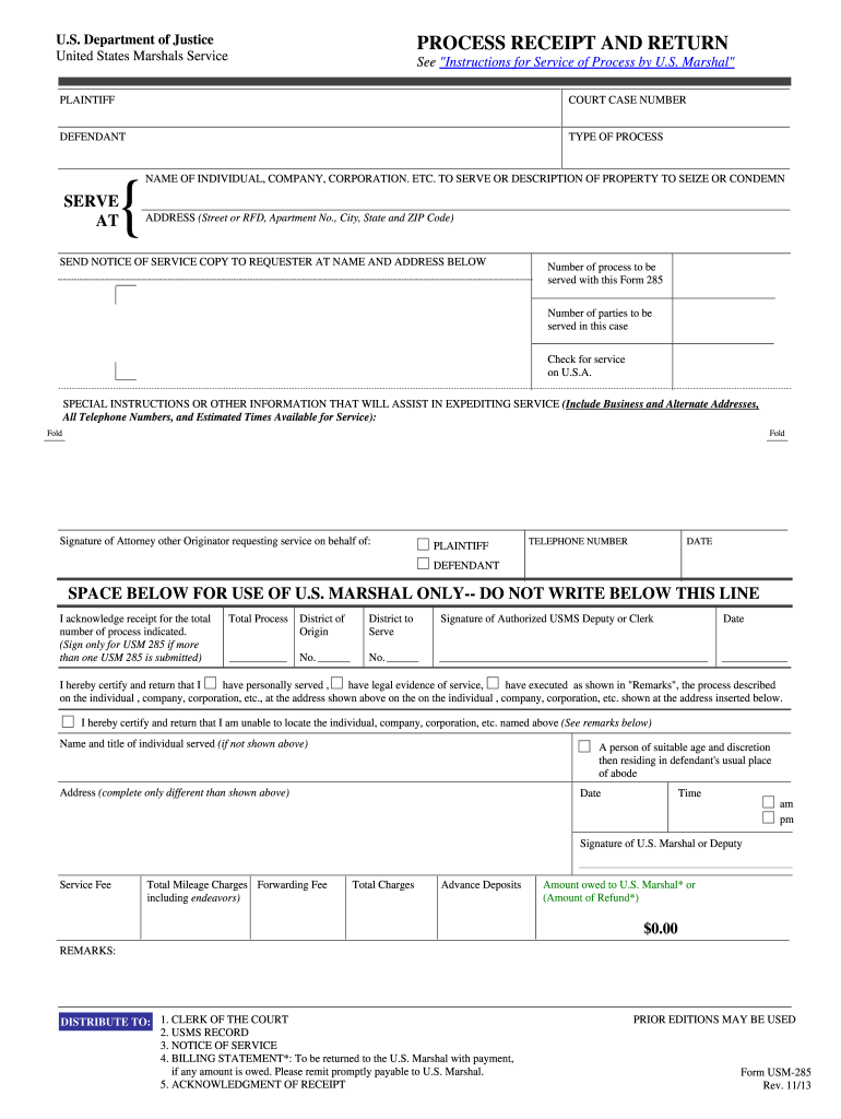  Us Marshalls Form 285 1980 2013