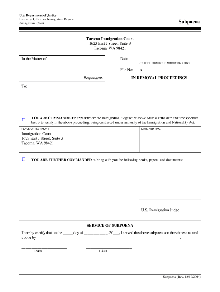  Subpoena Forms 2004-2024