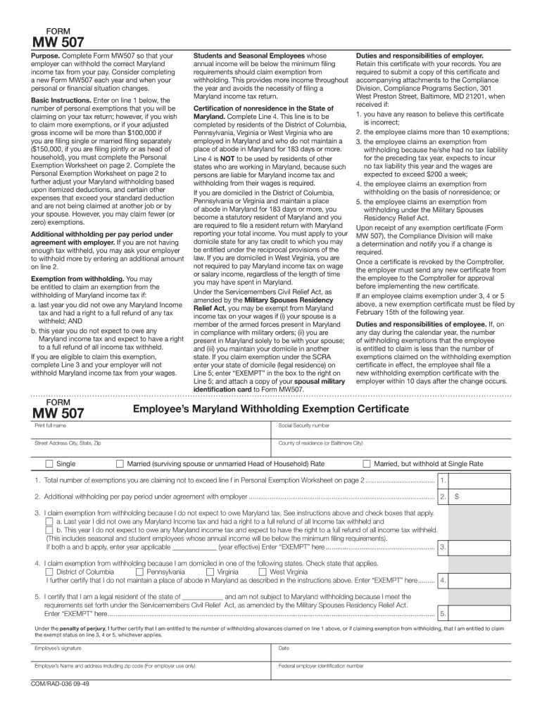 Mw507 Fillable Forms 2009