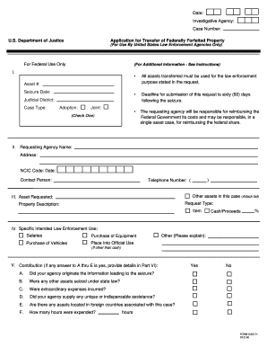 Application for Transfer of Federally Forfeited Property Form