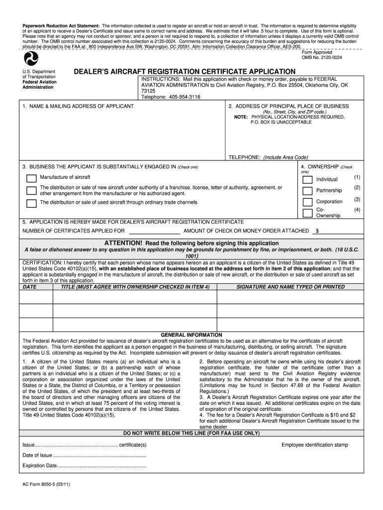  Faa Form 8050 5 2011