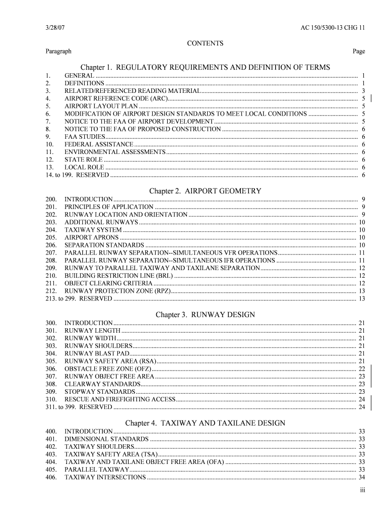 Table of Contents for Advisory Circular 1505300 13, Airport    Faa  Form