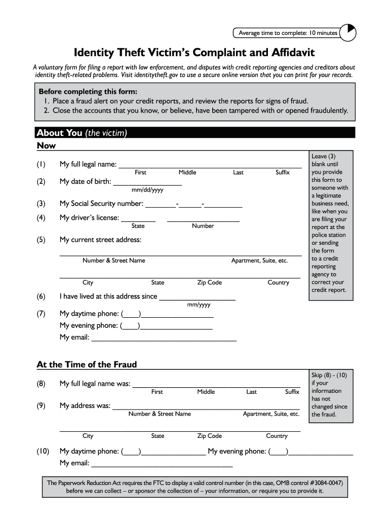 Identity Theft Affidavit  Form