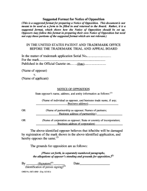 Notice of Opposition Trademark Sample  Form