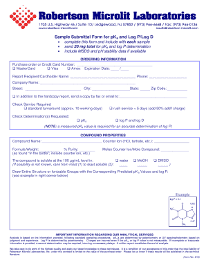 BIOAVAILABILITY Submittal Form Robertson Microlit Laboratories