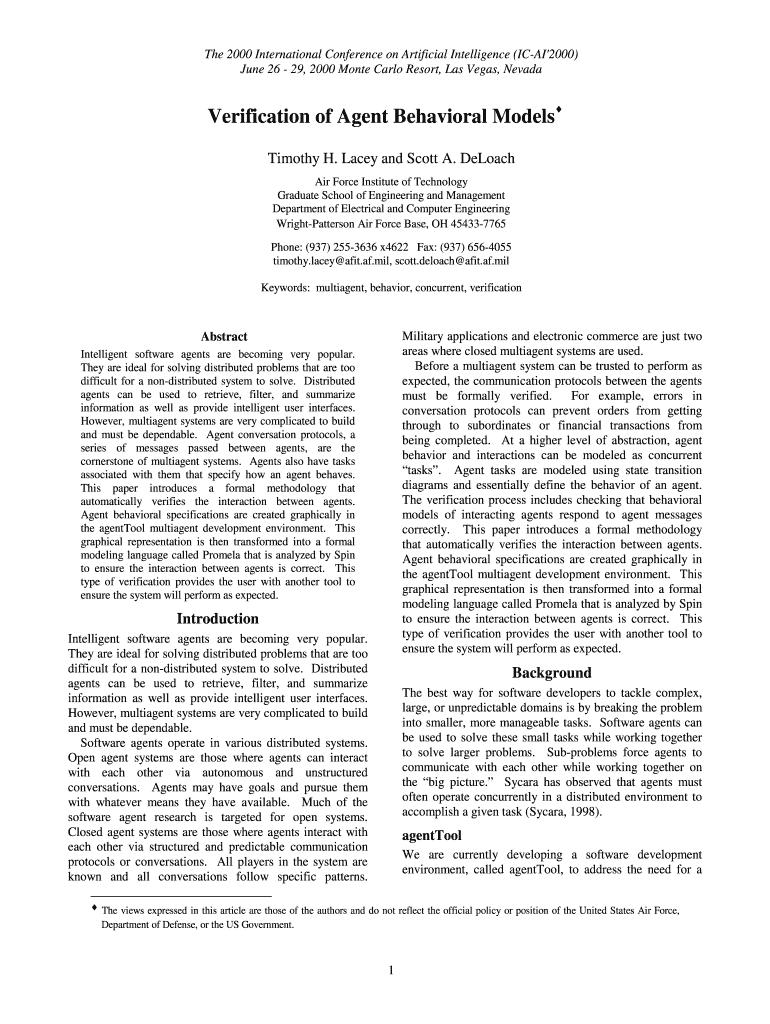 Verification of Agent Behavioral Models People People Cis Ksu  Form