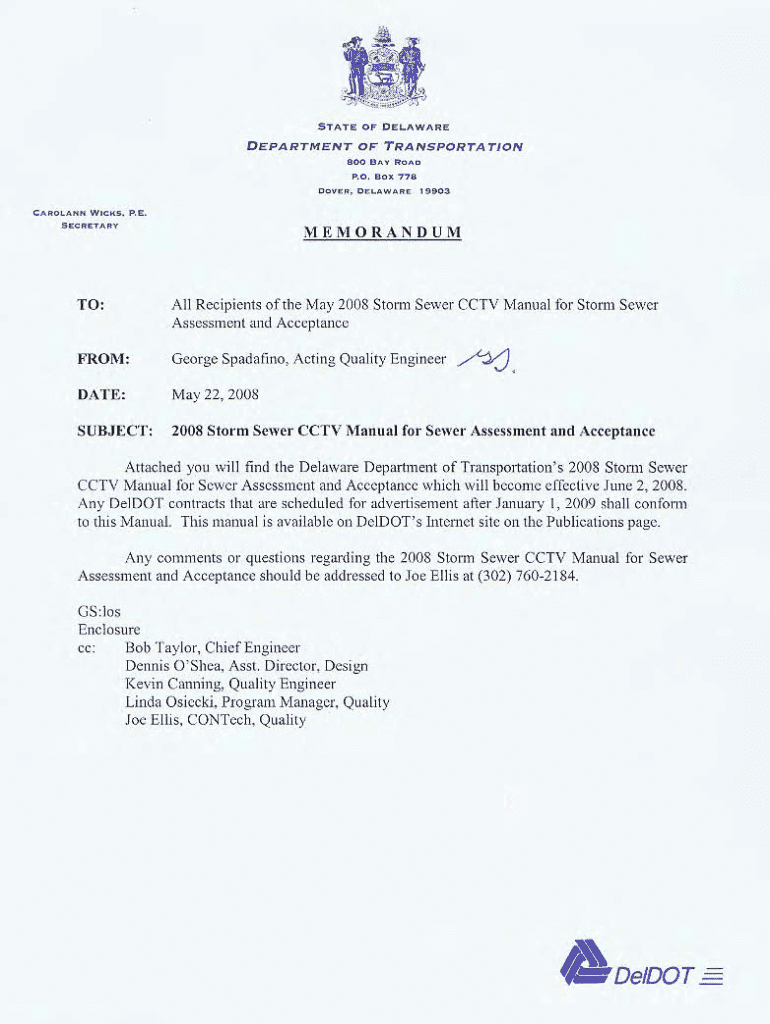  Deldot Pipe Video Specification Form 2008-2024