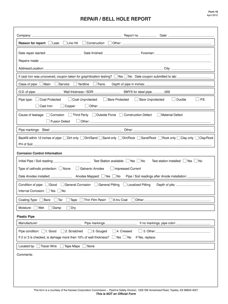  Bell Hole Report Form 2012-2024