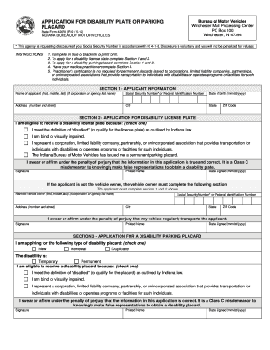 APPLICATION for DISABILITY PLATE or PARKING PLACARD ,,&#039;i  Form