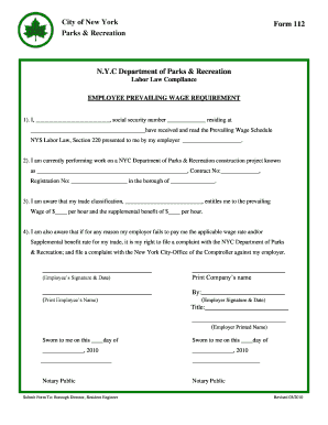 Nyc Department of Parks and Recreationlabor Law Compliance Form