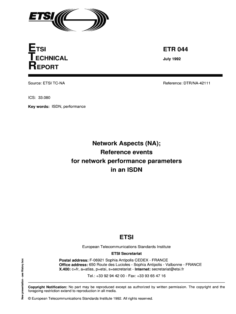 ETR 044 Network Aspects NA Reference Events for Network ETSI Etsi  Form