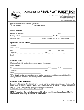 Application for FINAL PLAT SUBDIVISION  Form