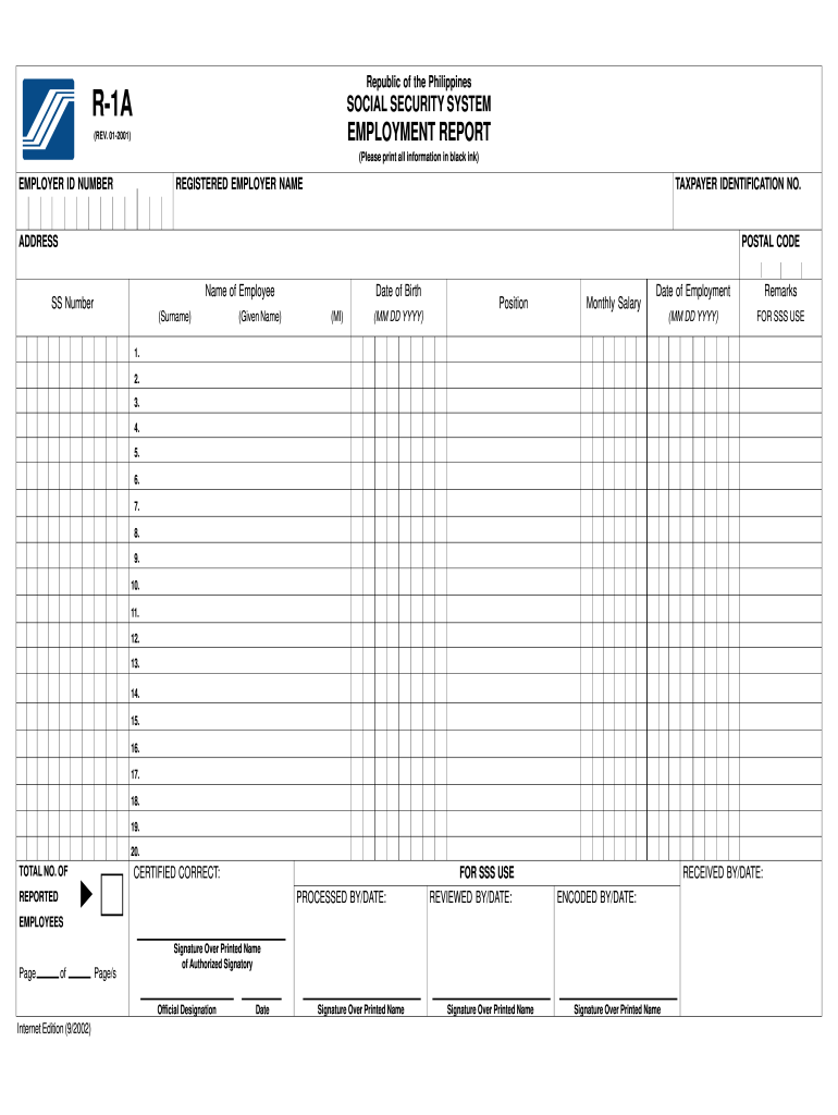  Sss R Form 2001