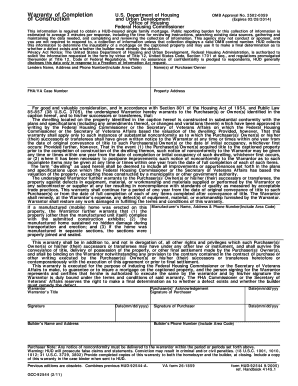 Warranty of Completion of Construction  Form