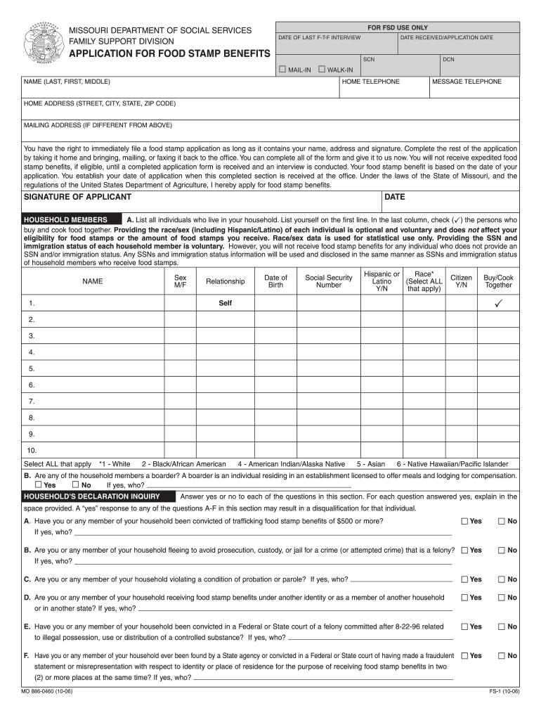  Where to Apply for Food Stamps in Missouri Form 2006