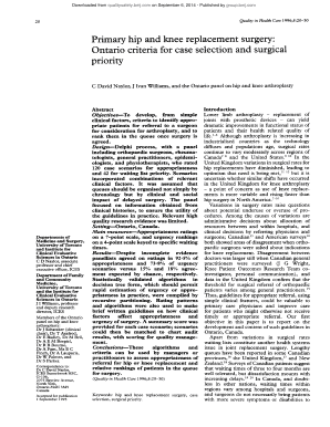 Primary Hip and Knee Replacement Surgery Priority BMJ Quality  Form