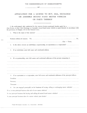 APPLICATION for a LICENSE to BUY, SELL, EXCHANGE or Mashpeema  Form