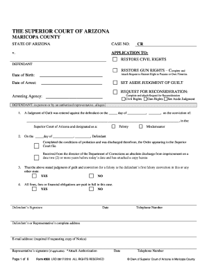 Application to Restore Gun Rights Arizona  Form