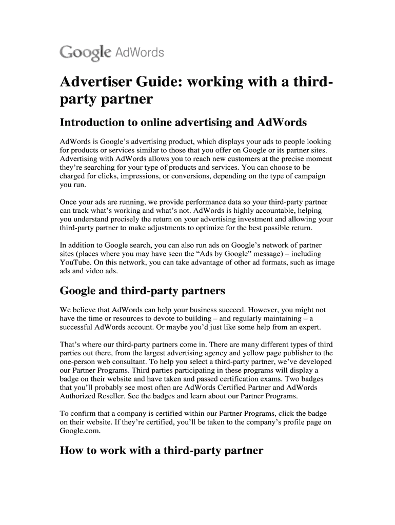 Advertiser Guide Working with a Third Party Partner  FirstFound  Firstfound Co  Form